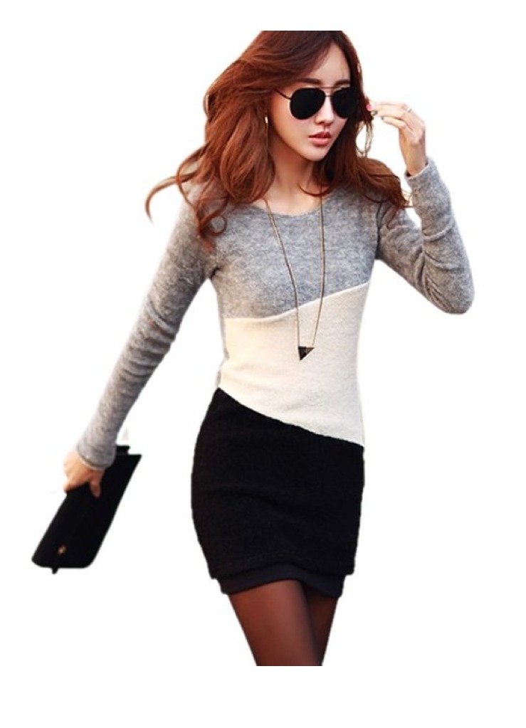 Long Sleeve Sweater Dress Knitted Jumper Tops Pullover Mini Dress