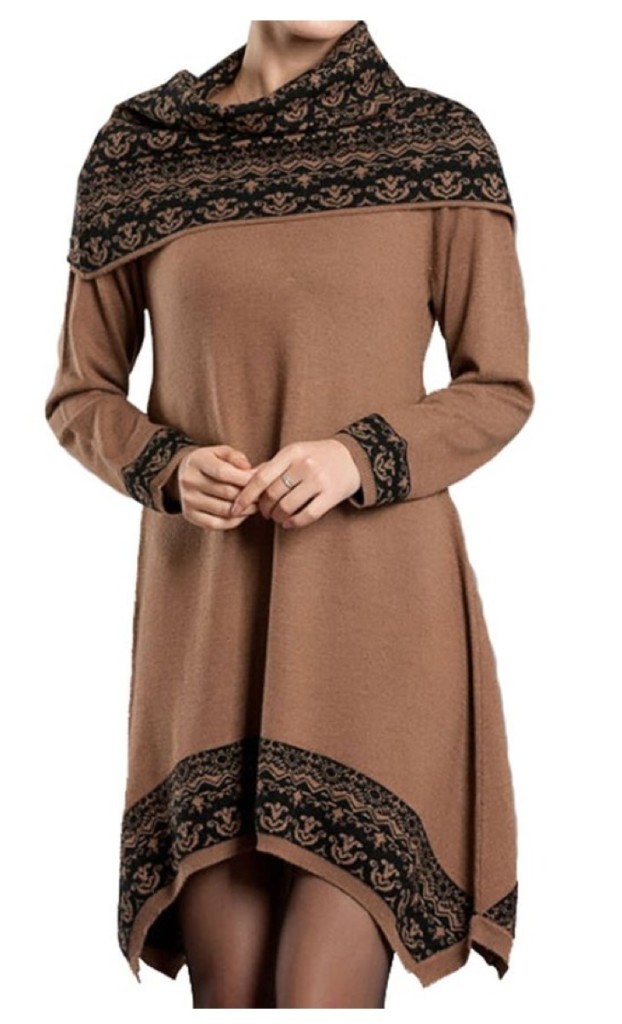 Wool Sweater Dress with Shawl Collar
