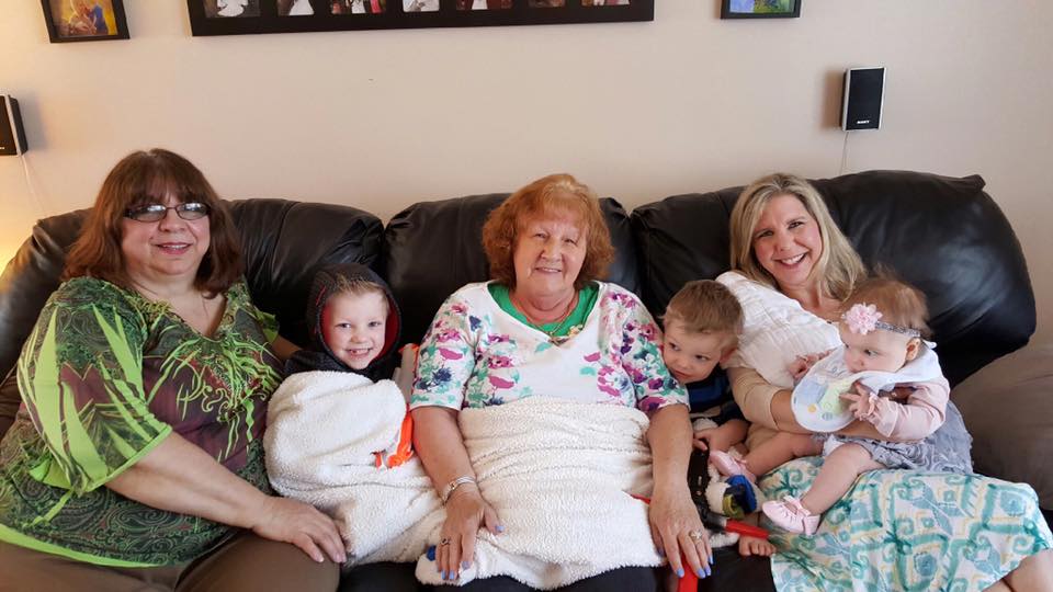 great-grandmas, grandma, and grandchildren