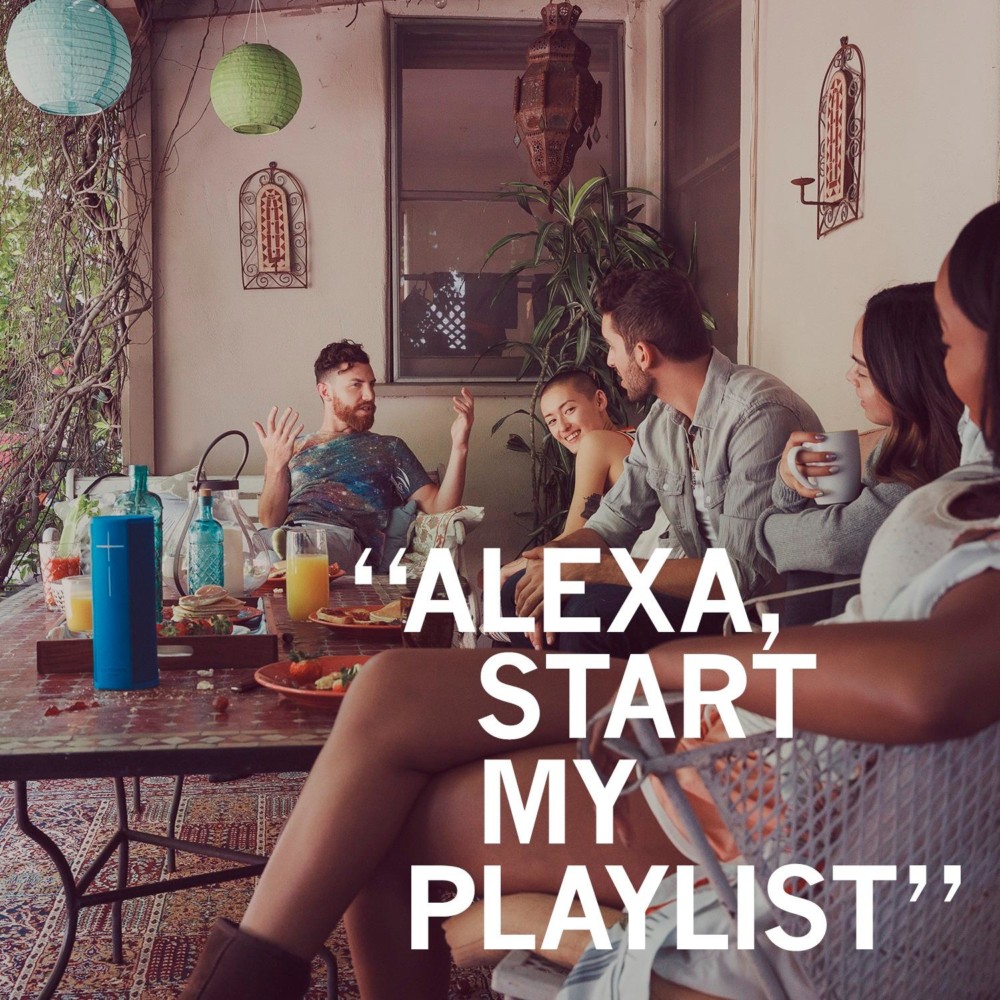 family speaking to Alexa