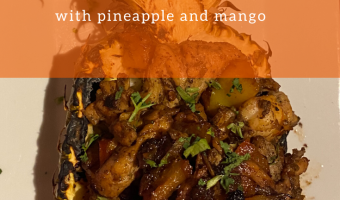 Jerk Chicken and Shrimp with pineapple and mango