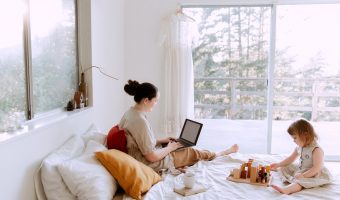 mom and child in bed